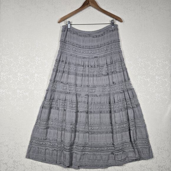 VTG Max Studio Gauzy Tiered Maxi Skirt M Green Pull On Elastic Waist Boho Fairy - Picture 5 of 10